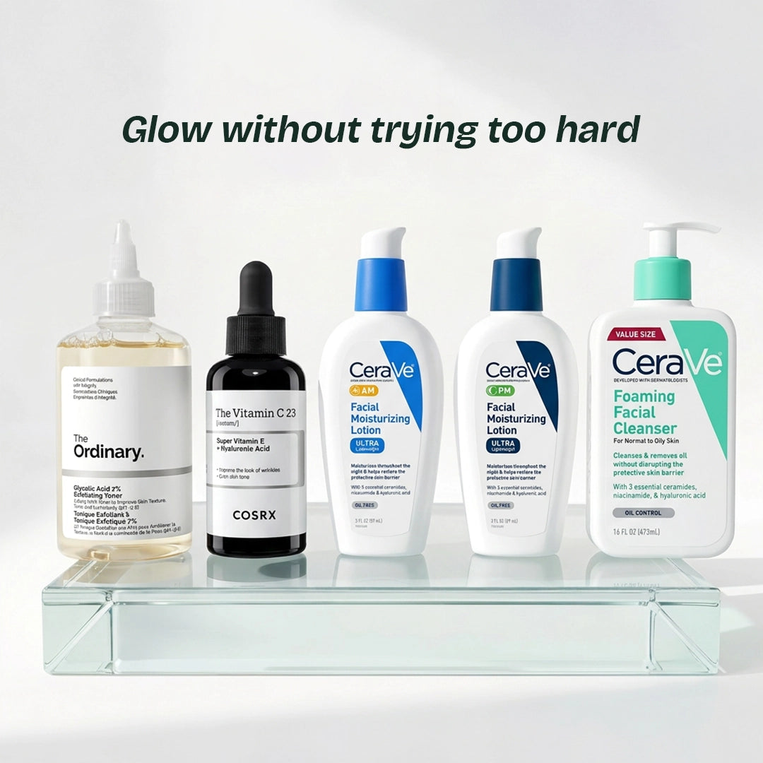 AM + PM Glow Routine Bundle | 5-Product Set (The Ordinary + COSRX + CeraVe)