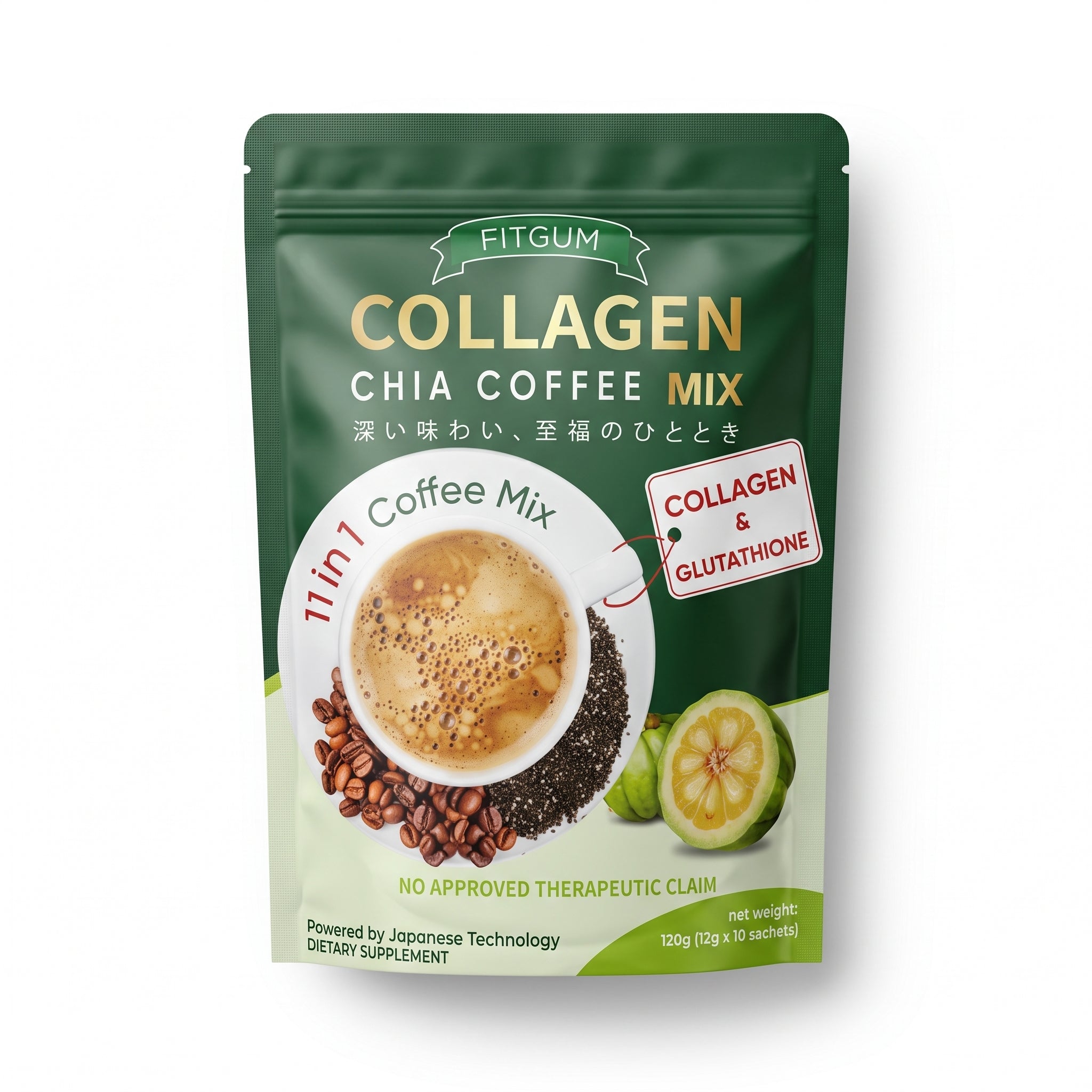 Fitgum Collagen Chia 11 In 1 Shape Coffee Mix – 12g X 10 Sachets
